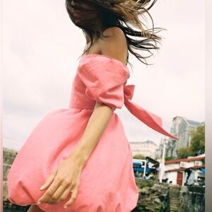 Elegant Zara Pink Linen Bow and Balloon dress
